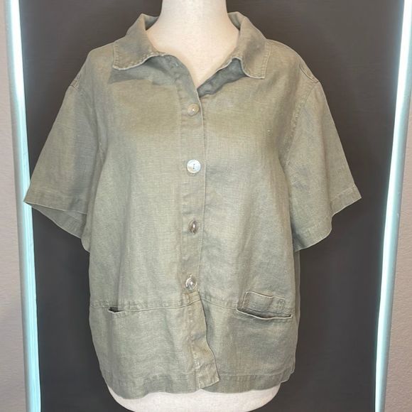 stonebridge Tops - STONEBRIDGE vintage 90’s army green linen top